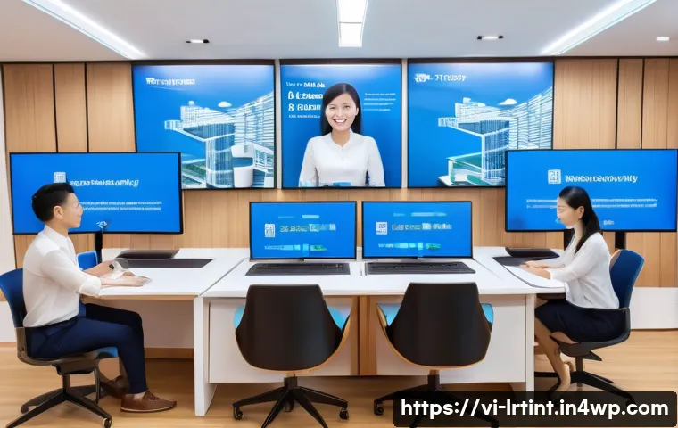 대화형 AI의 시장 전망과 프레임워크 트렌드 - A modern Vietnamese customer service center featuring a diverse team of professionals interacting wi...