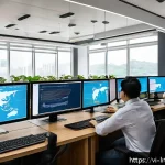 Home 22 대화형 AI 기술 스택 구성하기 - A modern Vietnamese office environment showcasing a diverse team of IT professionals collaborating o...