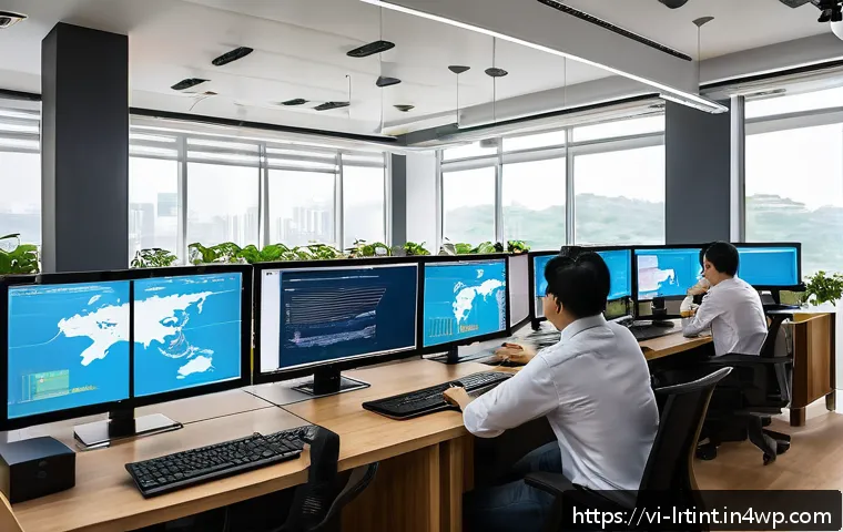 대화형 AI 기술 스택 구성하기 - A modern Vietnamese office environment showcasing a diverse team of IT professionals collaborating o...