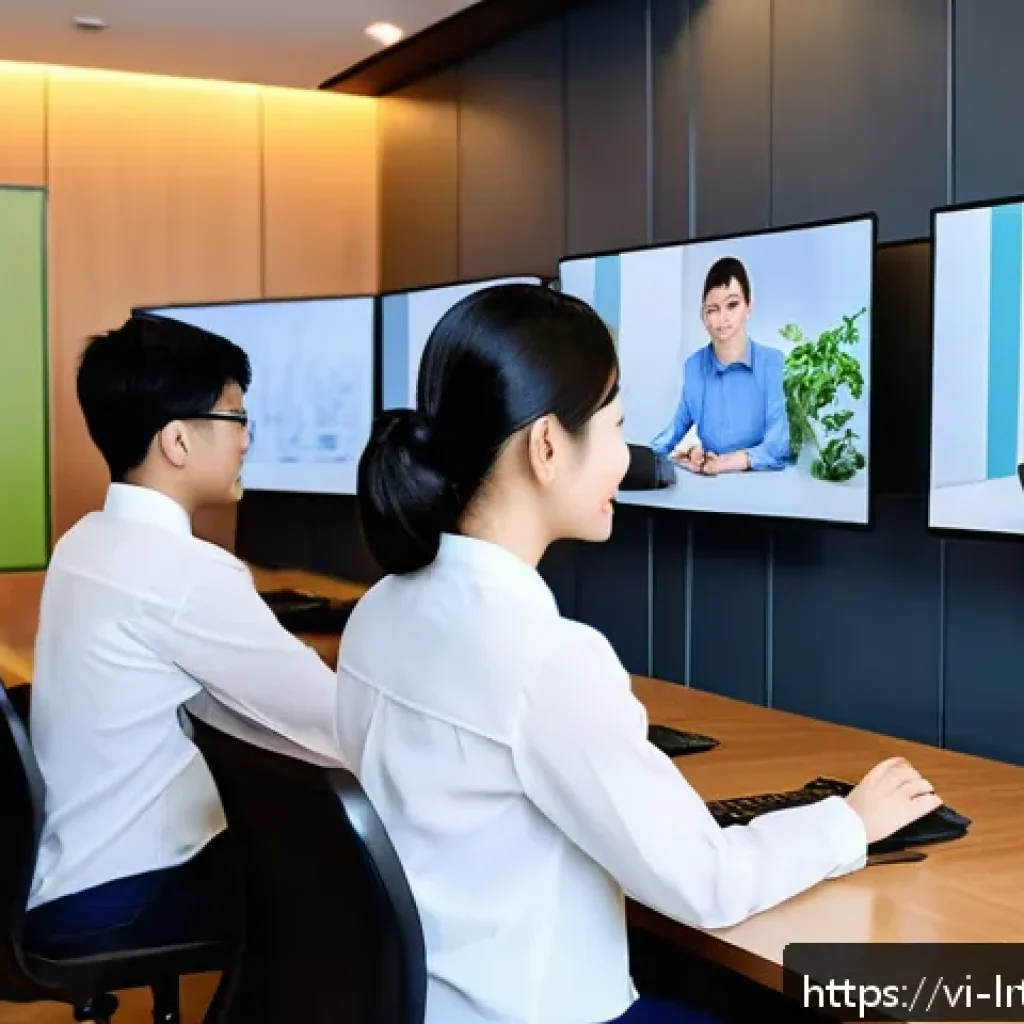 대화형 AI의 시장 수요 변화에 대한 분석 - A modern Vietnamese customer service center featuring a diverse group of professionals interacting w...